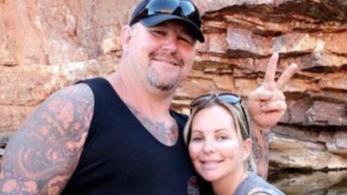 Kwinana Motorplex shooting. President of the Rebels bikie gang, Nick Martin, was killed. Pictured with his wife, Amanda