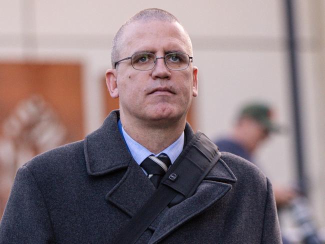 Detective Leading Senior Constable Stephen Eppingstall departs from the Latrobe Valley Court in Morwell. Picture: NewsWire / Diego Fedele