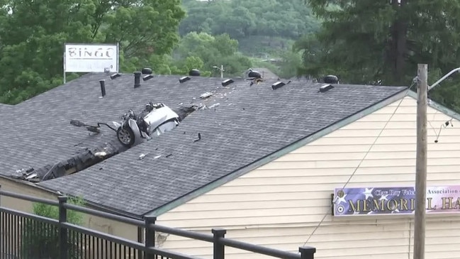A car also crashed through the same part of the building’s roof in February. Picture: Excelsior Springs PD