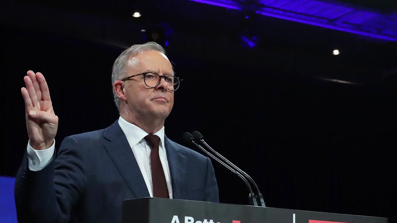 Labor leader Anthony Albanese speaks during a campaign rally in Brisbane on Sunday. Photo by Lisa Maree Williams/Getty Images