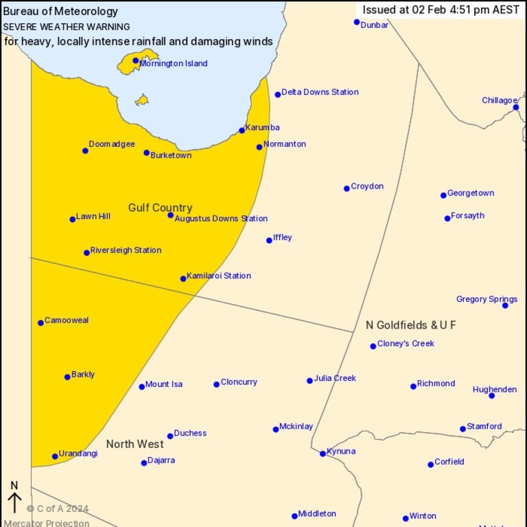 Weather warnings are in place for Queensland's Gulf Country. Picture: BOM