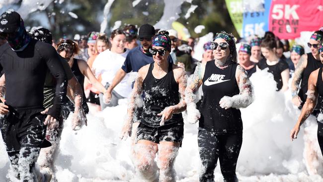 Competitors taking on the foam. Picture: David Smith