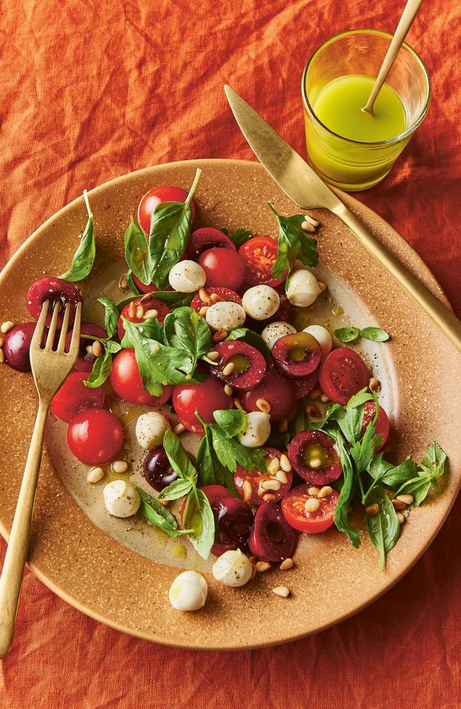 Alice Zaslavsky's triple cherry caprese with bright basil oil. Picture: Rochelle Eagle.