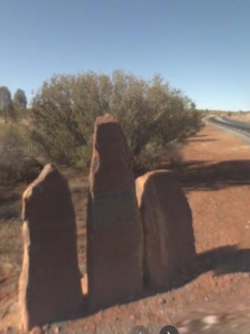 The stone pillar welcoming guests to the Ayers Rock Resort. Picture: StreetView