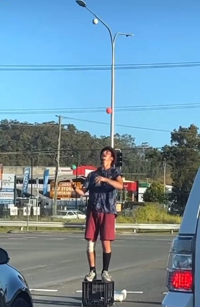 Ziv Melet entertaining drivers at a Burleigh Heads intersection.