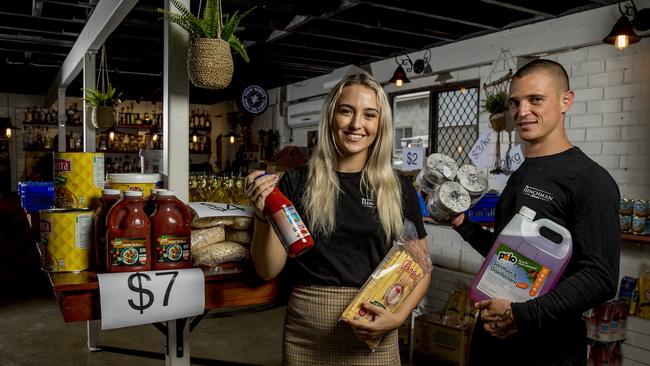 The Henchman Cafe in Miami is transforming into a convenience store and have plenty of stock of toilet paper and potatoes. Nathalie Pavlides and Jared Fairall. Picture: Jerad Williams