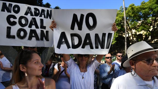 Environmental activists voice opposition to Adani's proposed Carmichael coal mine outside Parliament House in Brisbane last month.