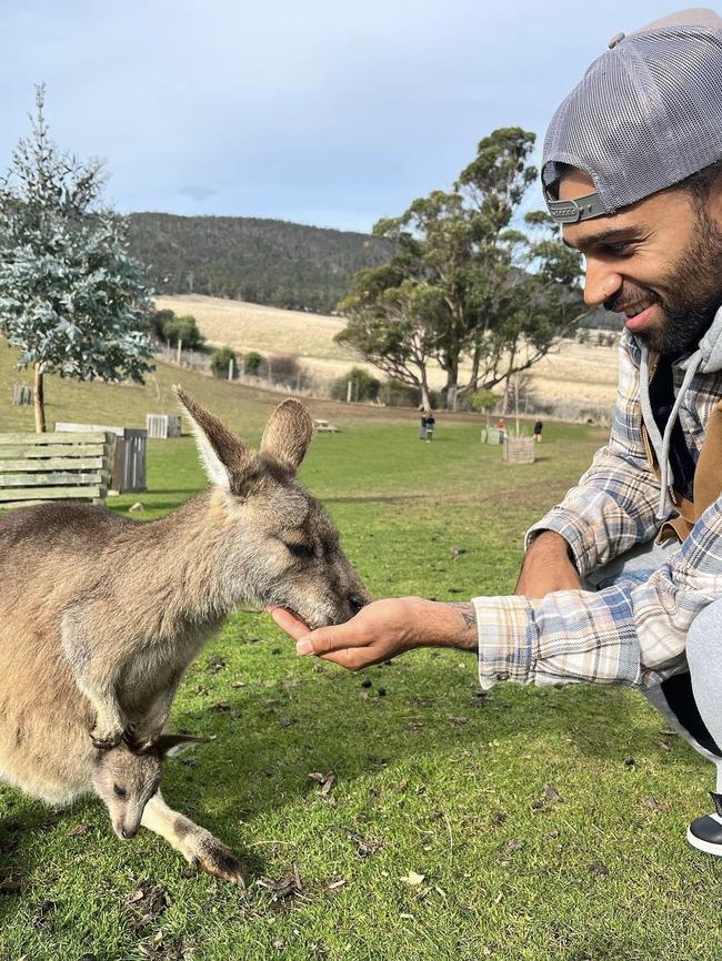 New JackJumpers import Jordon Crawford meets some wildlife in Tasmania. Picture: Jordon Crawford/Instagram