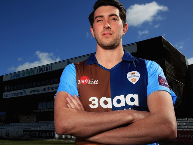 of Derbyshire pictured during a Derbyshire CCC Photocall at The 3aaa County Ground on March 31, 2015 in Derby, England.