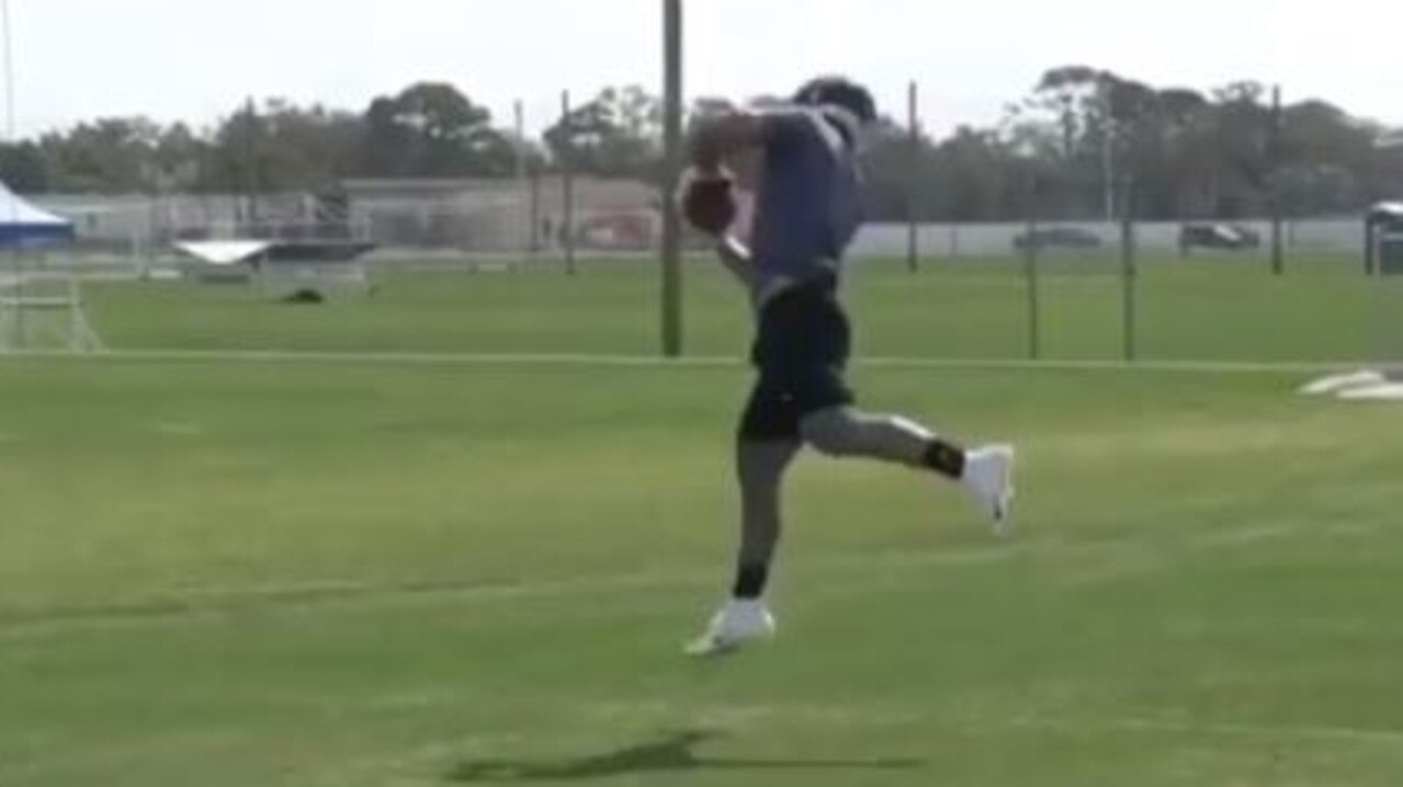 Valentine Holmes makes a catch while practising at the IMG Academy in Florida.