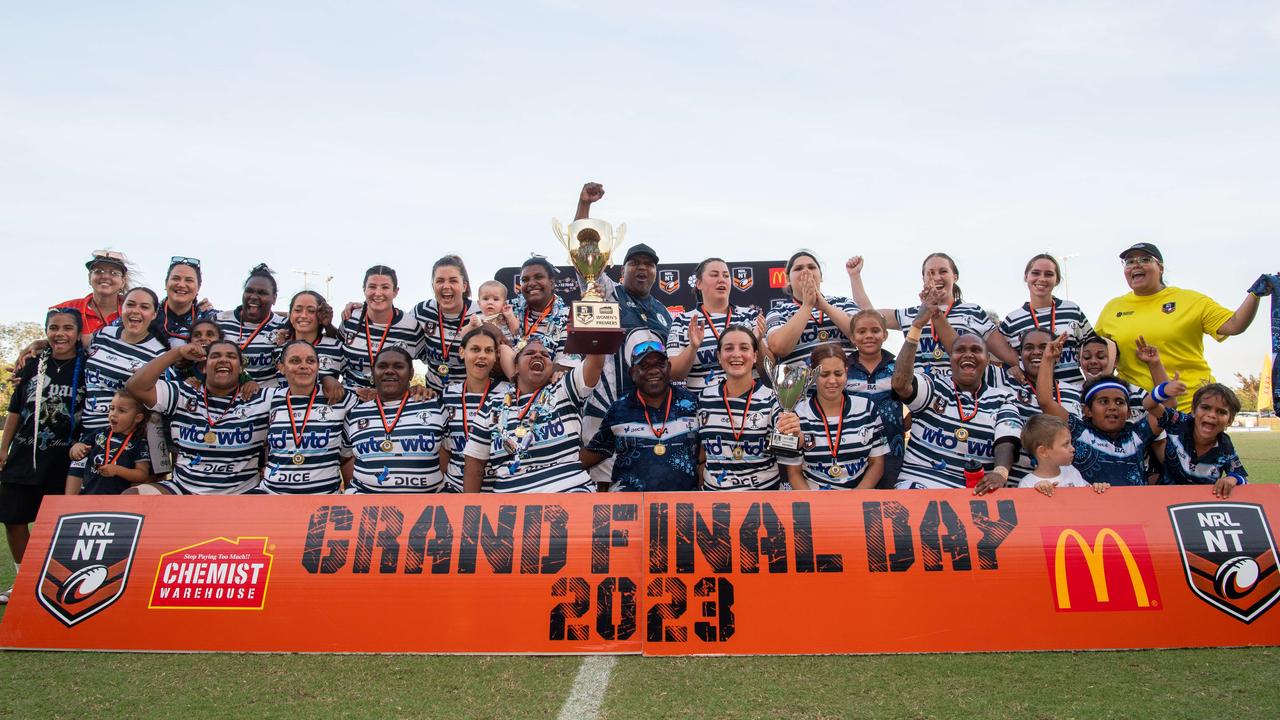 Darwin Brothers celebrate winning the 2023 NRL NT grand final. Picture: Pema Tamang Pakhrin