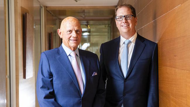 Solomon Lew with new Premier CEO Richard Murray. Picture: Aaron Francis