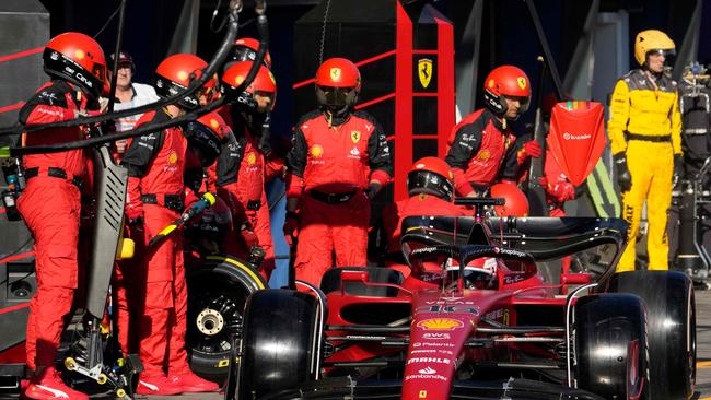 Ferrari's Charles Leclerc pits for a tyre change during his Australian Grand Prix victory. PIcture: AFP