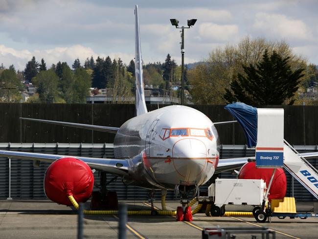 (FILES) A Boeing 737 MAX 9 airliner is pictured on the flight line at the Boeing Renton Factory in Renton, Washginton on April 20, 2020. Boeing's CEO said on April 23, 2025, that China has 