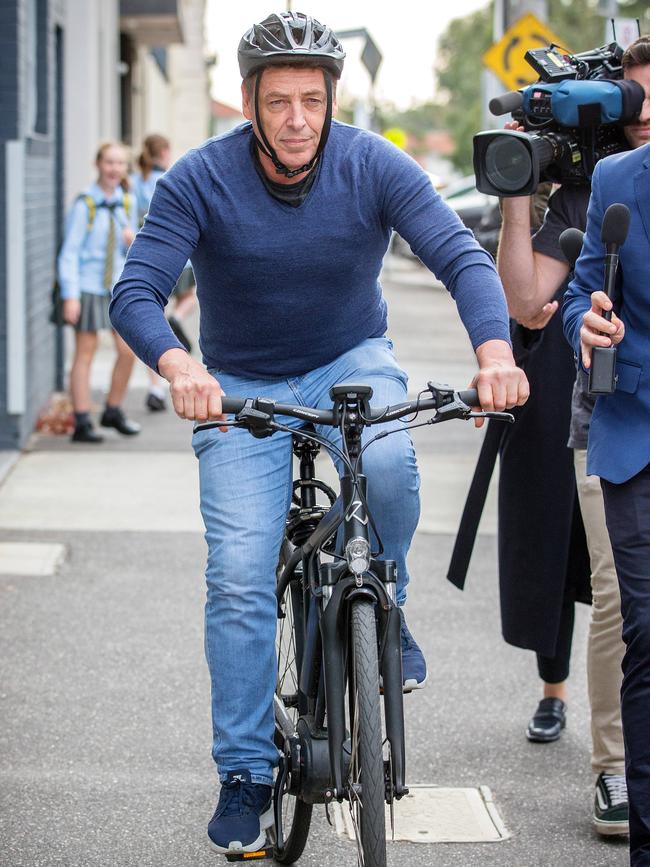 Mark Bomber Thompson escapes his home on his bike. Picture: Mark Stewart