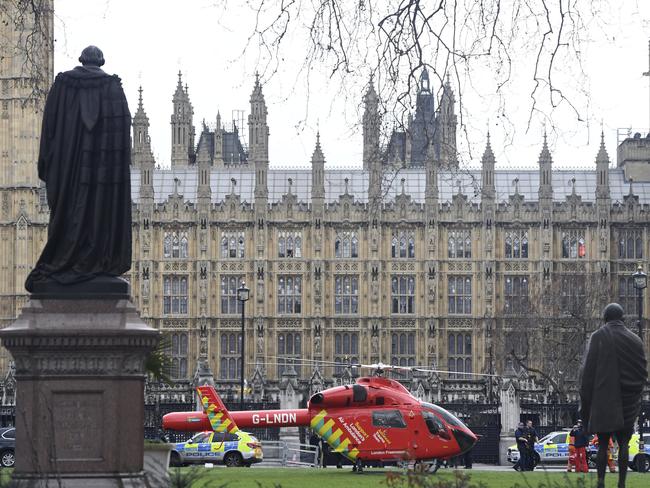 An Air Ambulance on the scene outside the Houses of Parliament, London. Picture: AP