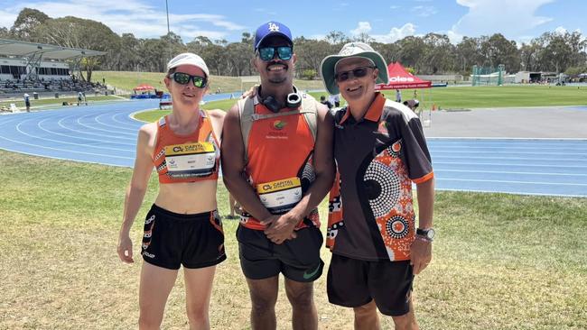 Alison Reidy, Romone Lewin and Roger Chin at the Capital Athletics Championships in Canberra. Picture: Athletics NT Facebook