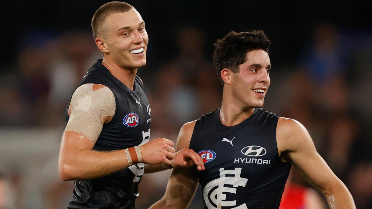 Carlton midfielders Patrick Cripps and Adam Cerra. Picture: Michael Willson/AFL Photos