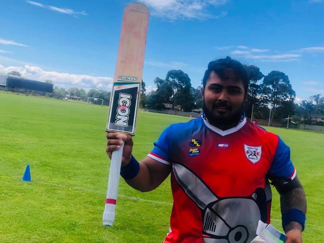 Record knock: Pradeep De Silva after blasting 179 for Ballam Park on Saturday.