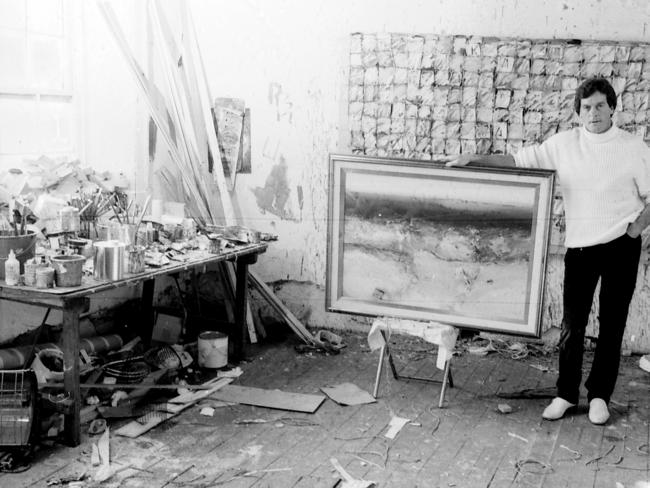 Geoff Dyer with one of his landscapes for his One Man Show in the US in 1983.