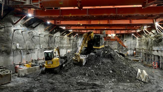 Work under Franklin St and Bowen St Melbourne for the construction of the Metro Tunnel. Picture: Andrew Henshaw