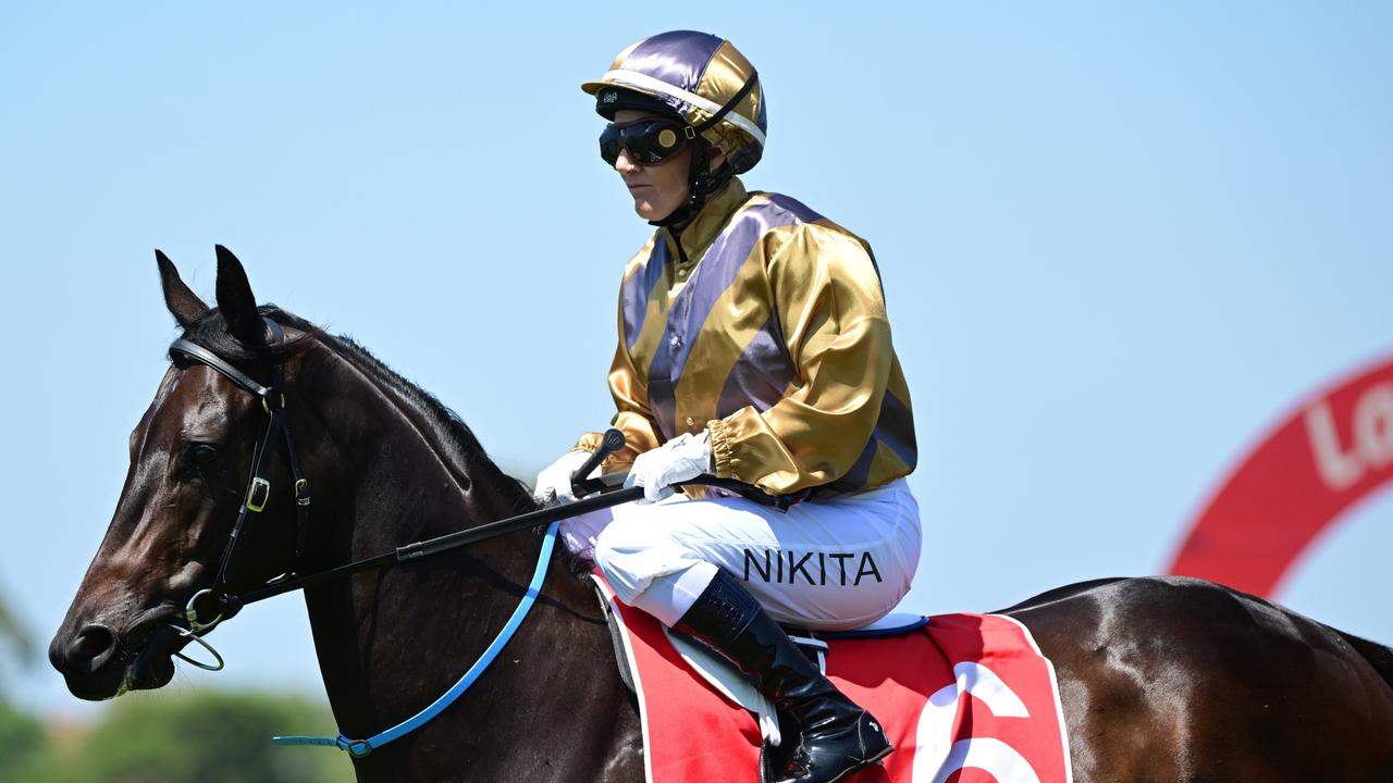 Party For Two is seen before her second-place finish in the Blue Diamond Fillies’ Prelude at Sandown in February last year. Vince Caligiuri / Getty Images