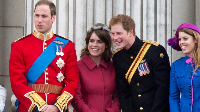 Prince William, Princess Eugenie, Prince Harry and Princess Beatrice stand on the balcony of Buckingham Palace following Trooping the Colour in 2012. Picture: Anwar Hussein/WireImage