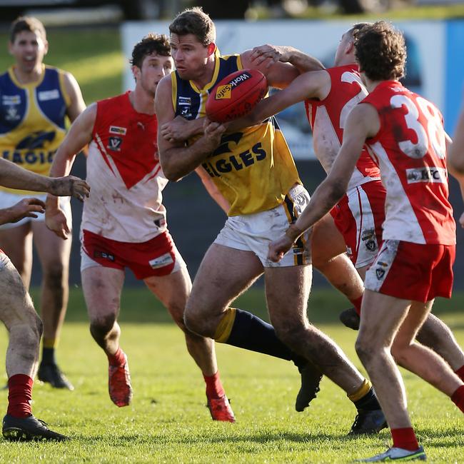 North Warrnambool ruckman Nathan Vardy playing against South Warrnambool last year. Picture: Yuri Kouzmin