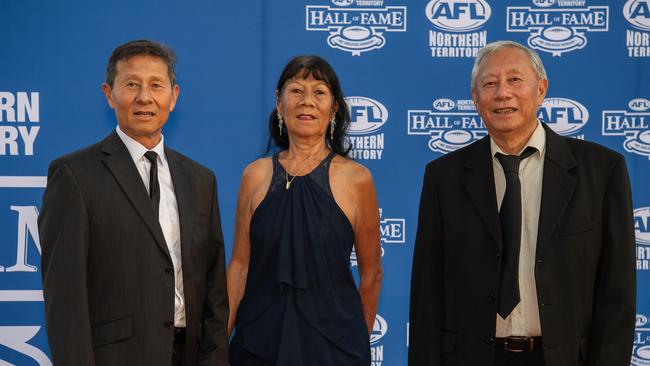 Vernon Lee, Carol Capelli and Mitchell Lee at the 2023 AFLNT Hall of Fame. Picture: Pema Tamang Pakhrin