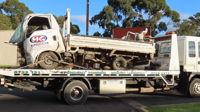 The truck from the fatal two-vehicle crash in Mount Schank. Picture: Arj Ganesan