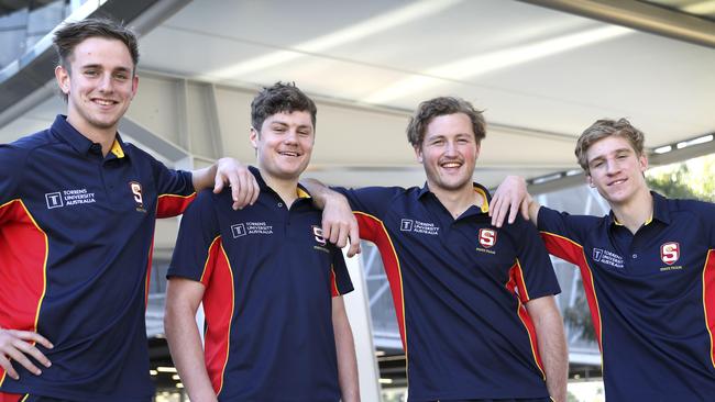 South Australia’s under-18 All Australians Jackson Mead, Harry Schoenberg, Will Gould, and Dylan Stephens. Picture Dean Martin.