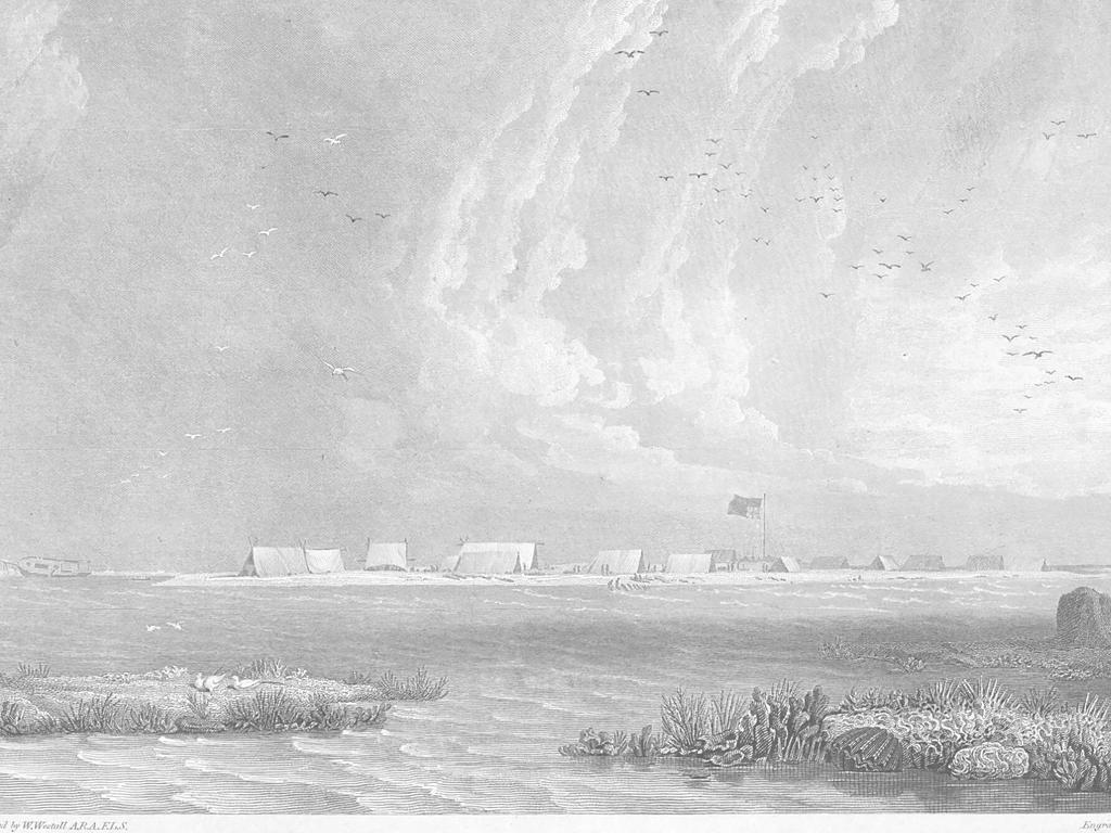 Wreck Reef ... a sketch of the survivors' rudimentary encampment.