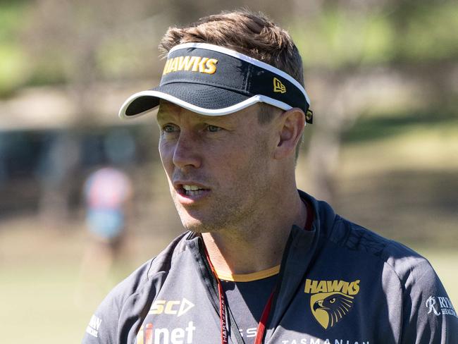 29-01-2024 Hawthorn Football Club pre-season training at Deakin University Waurn Ponds campus in Geelong. Sam Mitchell. Picture: Brad Fleet