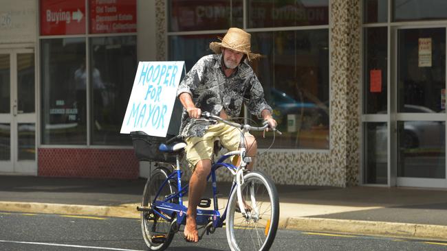 Chris Hooper seen cycling around Rockhampton on one of his unique bikes. Photo: Chris Ison/The Morning Bulletin