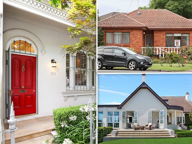 Andrew Charlton and his wife's three homes, at (clockwise, from left), Woollahra, Parramatta and Bellevue Hill.