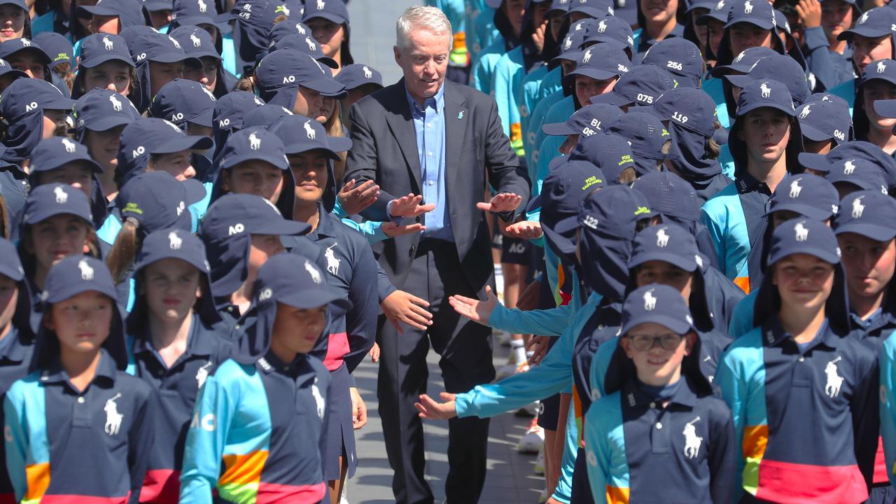 Tiley with the 2023 Australian Tennis Open ball kids. Picture: David Crosling