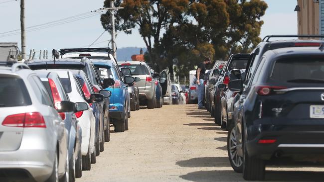 COVID testing site at Hobart showgrounds was closed due to overwhelming demand and only made available to those who were traveling internationally. Picture: Nikki Davis-Jones