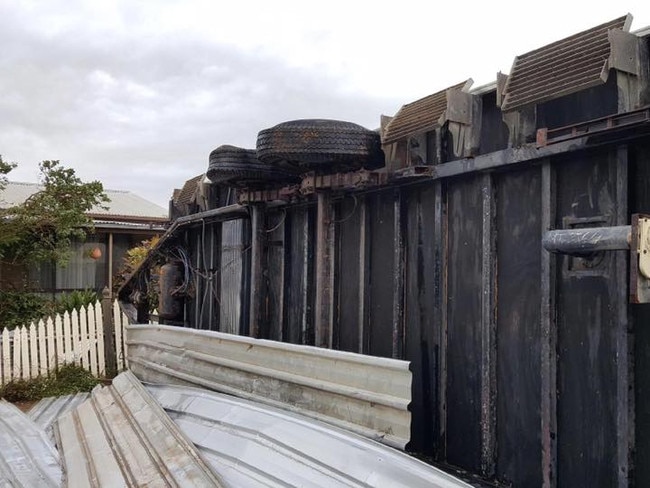 A caravan is flipped over on its side near Blyth. Picture: Michelle Morris/Plain Producer Newspaper
