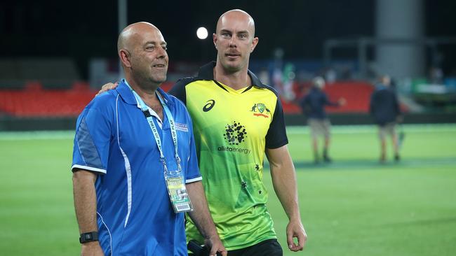 Darren Lehmann (L) is coaching... will he put in a bid for white-ball star Chris Lynn? Picture: Getty