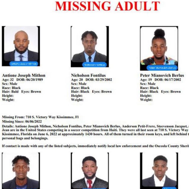 The six Haitians were last seen leaving their hotel room before disappearing. Picture: Osceola County Sheriff's Office.