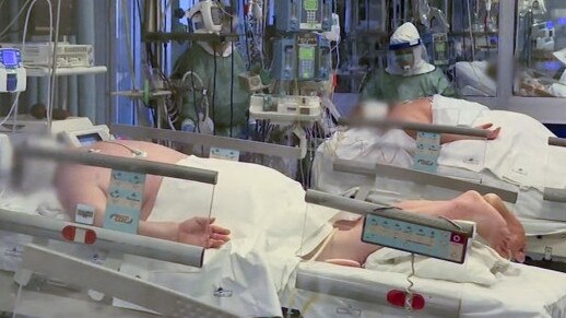 Medical staff treat coronavirus patients in an intensive care unit of Cremona hospital in Lombardy, Italy. Picture: PiazzaPulita