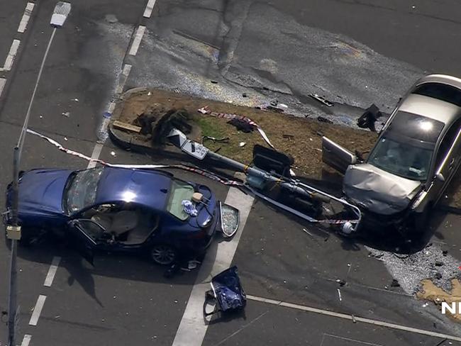 Lygon St / Elgin St Carlton car crash accident- chopper stills. Supplied: 7News