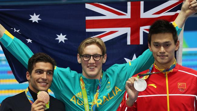 Mack Horton (middle) beat Sun Yang (right) in the Men’s 400m Final in Rio. Picture: Phil Hillyard