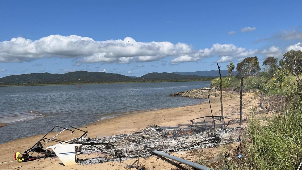 WATCH: Boat destroyed in fire at hidden Central Qld beach