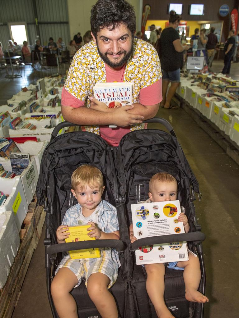 Michael McIntyre-Galvin with his sons Dante and Vincent McIntyre-Galvin at the Chronicle Lifeline Bookfest 2022. Saturday, March 5, 2022. Picture: Nev Madsen.