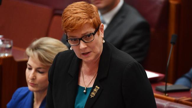 Minister for Defence Senator Marise Payne during Question Time in the Senate chamber today.