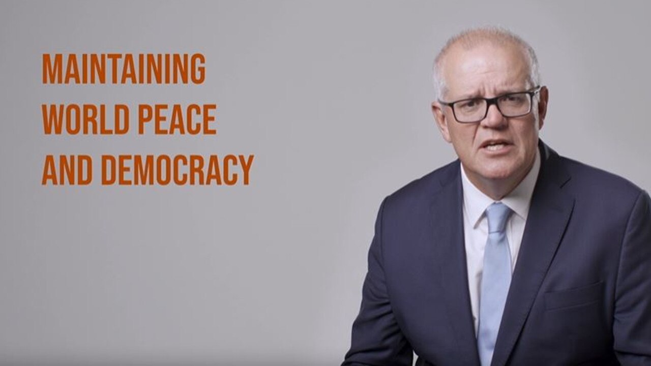 Scott Morrison says Australia has “a constructive role to play in maintaining world peace” in the “We Believe” campaign video.