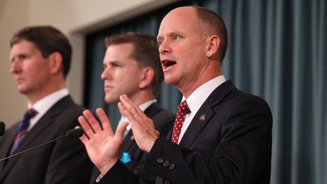 Premier Campbell Newman announces an inquiry into the Queensland Health payroll disaster, which is being compared with this latest payroll fiasco. Picture: Liam Kidston