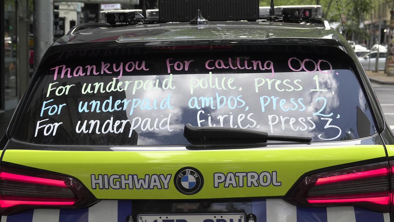 Police vehicles across Victoria have been displaying protest messages for months. Picture: NewsWire / Valeriu Campan