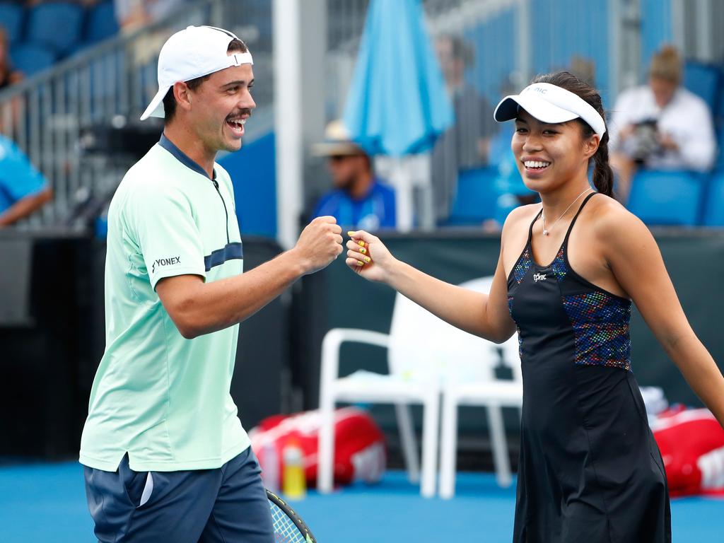 Lizette Cabrera and Alex Bolt have been paired up on and off the court for years, though they are yet to make it past the first round. Pictured at the 2018 Australian Open. Picture: Michael Dodge/Getty Images